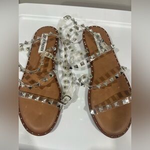 Steve Madden Clear and Silver Studded Sandals